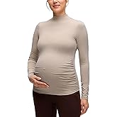 CRZ YOGA Cloud Jersey Maternity Long Sleeve Shirts - Mock Neck Side Ruched Casual Workout Athletic Pregnancy Womens Tops Tee