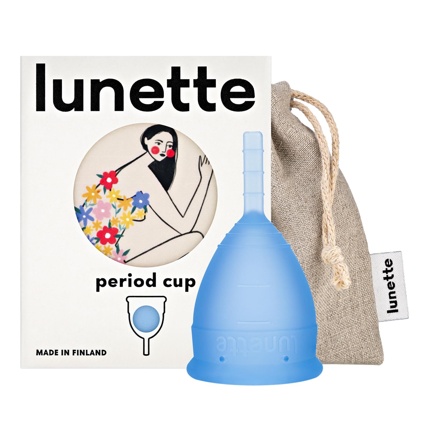 Lunette Menstrual Cup Reusable BPA Free Period Cup with 12-Hour Leak Free Comfort - Soft 100% Medical-Grade Silicone - Eco-Friendly Pad & Tampon Alternative – Vegan - Made in Finland - Size 1 Blue