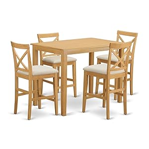 East West Furniture YAPB5-OAK-C 5 Piece High Top Table and 4 Chairs Set