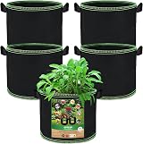 OFFCUP 3 Gallon Plant Grow Bags - 5 Pack, Breathable Fabric with Handles