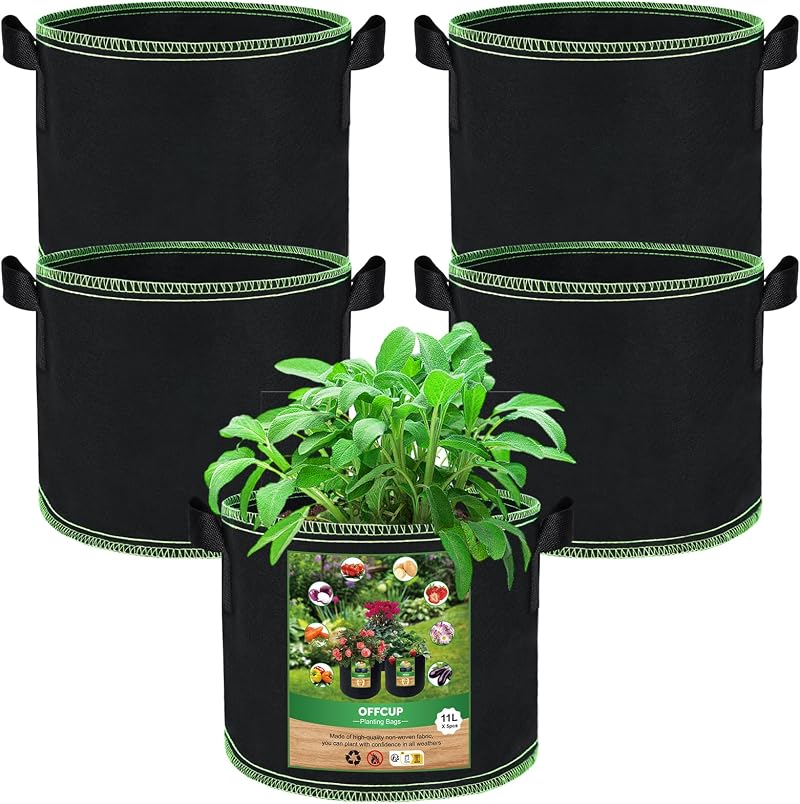 OFFCUP 3 Gallon Plant Grow Bags - 5 Pack, Breathable Fabric with Handles