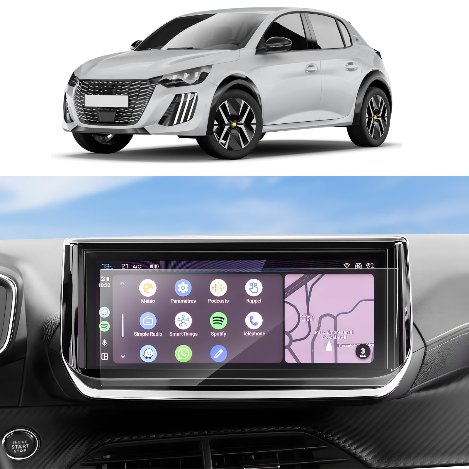 SKTU Pack of 2 Screen Protectors Compatible with Peugeot 208 e-208 P21 / 2008 e-2008 P24 2020-2022 GPS Navigation PET Screen Protector 10 Inch