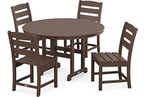 POLYWOOD® Lakeside 5-Piece 48 Inch Round Dining Table Set, Mahogany - 4 Person Outdoor Dining Set, Composite Patio Furniture