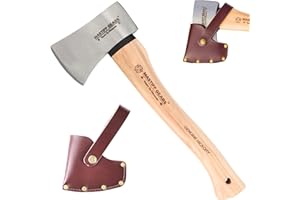 MASTIFF GEARS 1.25 lb Camp Axe - 14" Throwing Axe with 1055 Carbon Steel & North American Hickory Handle | Leather Sheath Inc