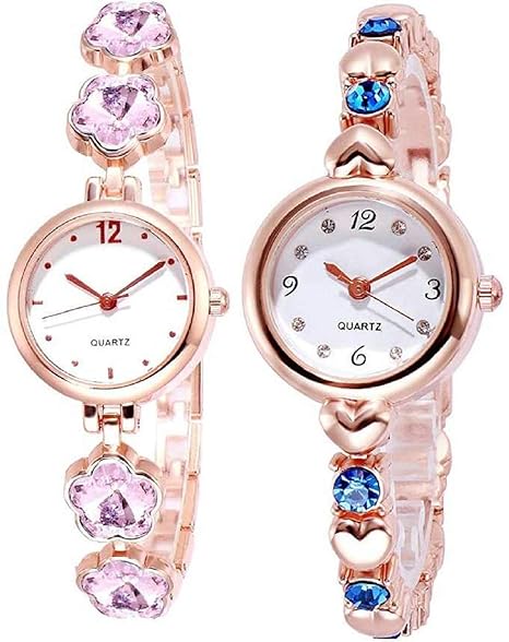 Anlogue White Shiny Dial Black & Rose nGold Combination Bangle Colour Women Watch & Girls Watches Combos Pack of 2
