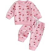 Gohasakei Toddler Baby Girl Fall Winter Clothes 3 6 12 18 24 Months Outfits Pullover Sweatshirt Strawberry Cherry Pants Set