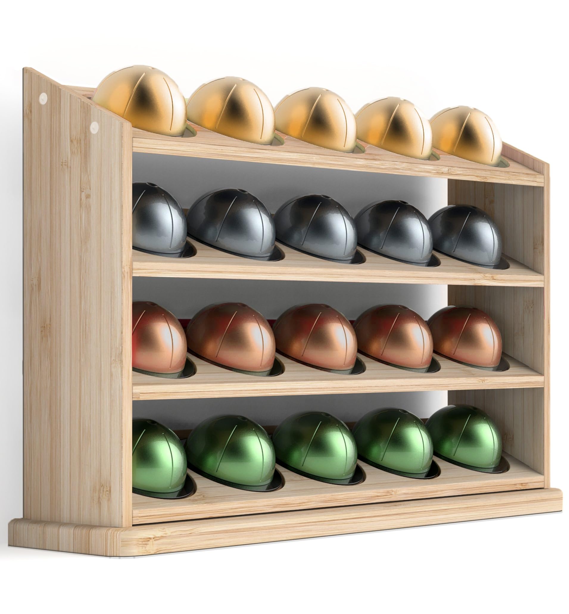GALVANOX 4-Tier Coffee Pod Holder Designed for 20 Nespresso Vertuo Capsules, Natural Bamboo Wood Display Rack Organizer (Vertuoline Pods Only)