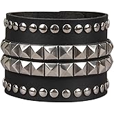 Jeilwiy Punk Leather Wristbands for Men Bracelets Handmade Wide Cuff Bangle Braided Jewelry Black Brown Adjustable - Punk Father's Gifts