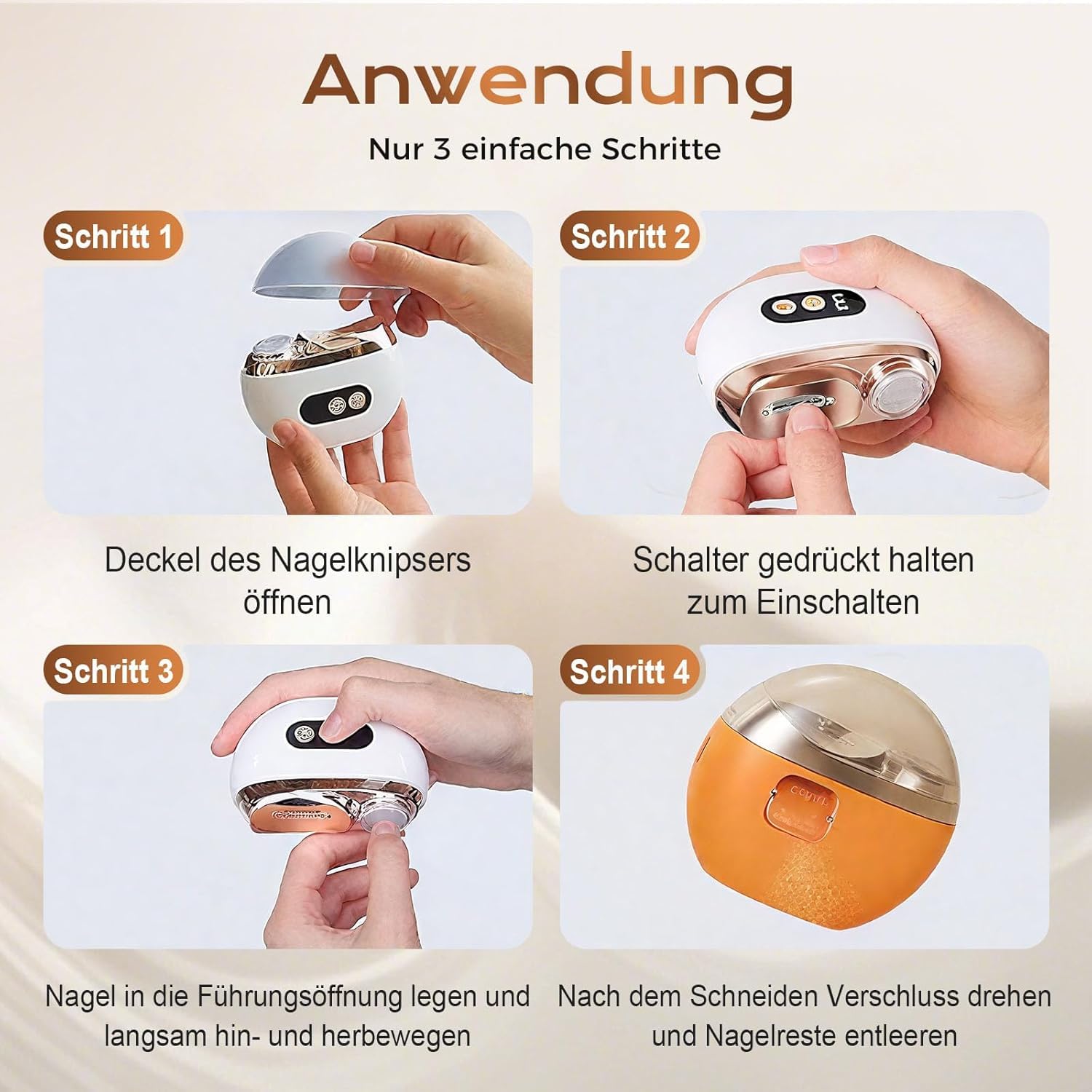 2026 Neu Elektrischer Nagelknipser, 3 in 1 Multi-functional Electric Nail Trimmer, Elektrische Nagelfeile Polieren mit LED 3 Gesch- Ultraleise Electric Nail Clippers für Kinder Erwachsene (Weiß) 4