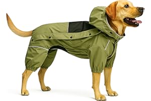 LOVELONGLONG Fleece-Lined Dog Raincoat with Removable Hood – Waterproof Winter Full Body Dog Jacket – Windproof Snowproof Cold-Weather Suit – Green-F 3XL