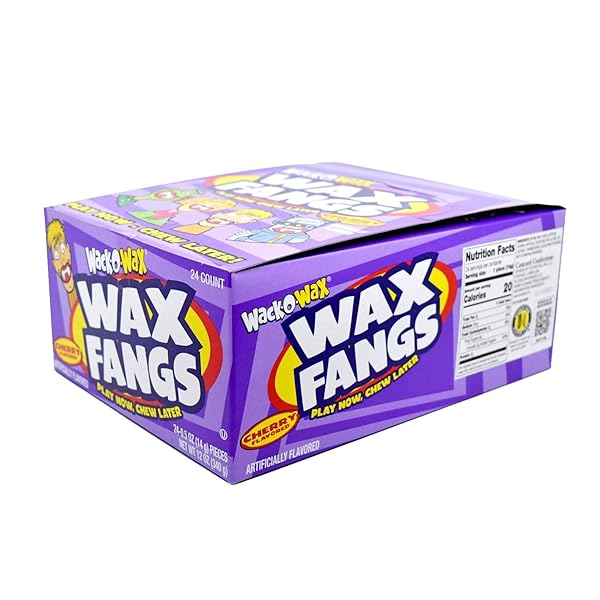 WACK-O-WAX FANGS – FUN CANDY HALLOWEEN TOY – INDIVIDUALLY WRAPPED PEANUT AND GLUTEN FREE CANDY – CHERRY, 24 COUNT BOX