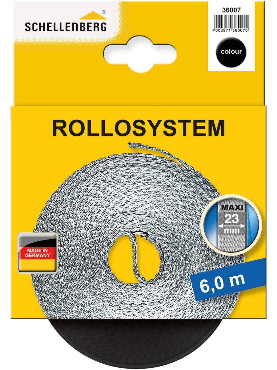 Schellenberg 36007 Rolladengurt Maxi 23 mm Breit, 6 m Lang Easy to, Black