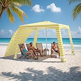 Beach Cabana-6.6x6.6&rsquo;Beach Canopy with Side Wall,Portable Umbrella Tent with Sand Pockets for Family &amp; Friends,Easy Up Beach Sun Shelter for Outdoor Patios,Backyards,and Camping,Yellow Stripes