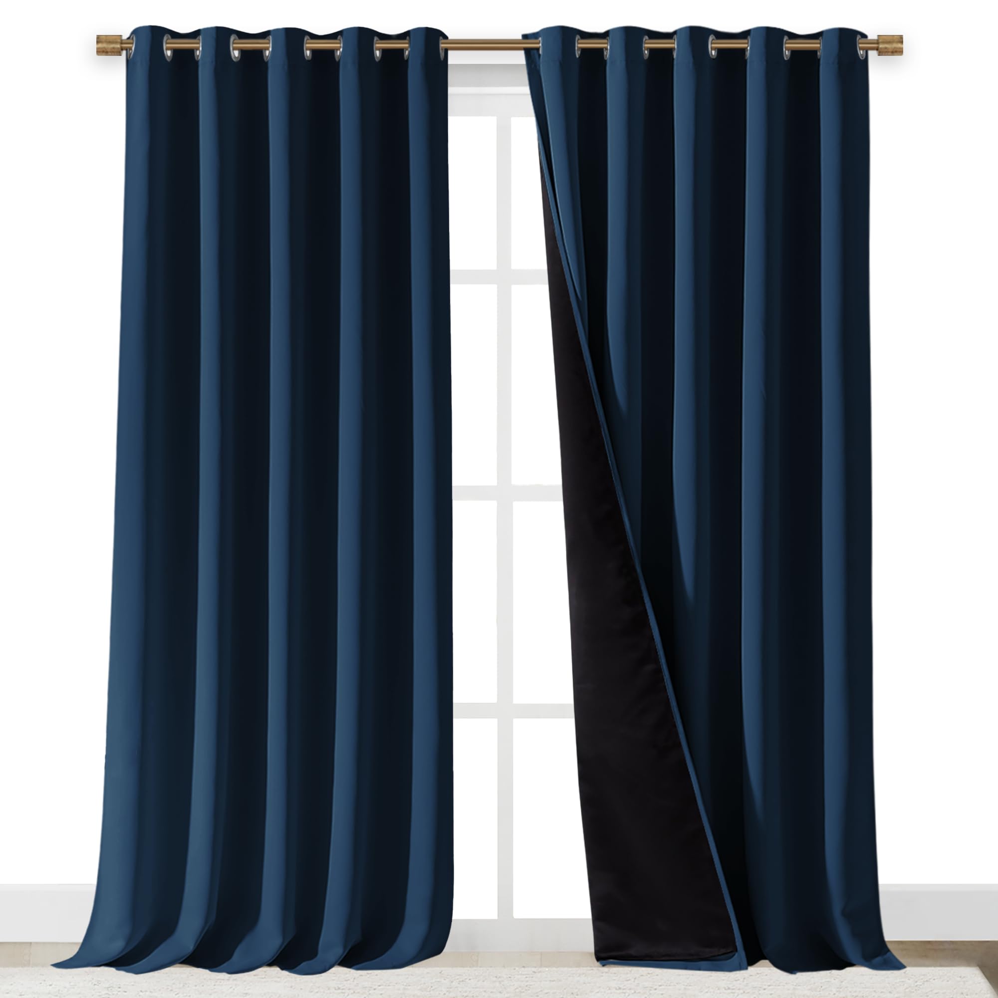 NICETOWN 100% Blackout Blinds, Laundry Room Decor Window Treatment Curtains for Large Patio Sliding Door, Thermal Insulated Moroccan Blue Curtains for Bedroom, Set of 2, 70 inches x 108 inches Image