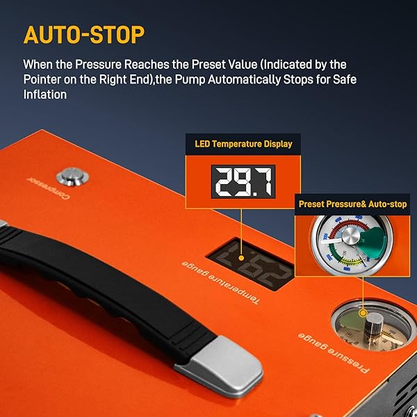 GOYOJO PCP AIR COMPRESSOR, MAX 4500 PSI / 300 BAR, FAST FILL FOR AIRGUNS OR PAINTBALL TANK, AUTO SHUT-OFF, DUAL POWER CAR 12V DC OR HOME 120V AC, BUILT-IN COOLING FAN, 300W PORTABLE PCP PUMP