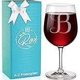 Monogrammed A-Z Wine Gifts for Women - 12.75 oz Engraved Personalized Wine Glass- Funny Wine Lover Monogram Gifts for Women - Unique Wine Glasses Gift Set (B)