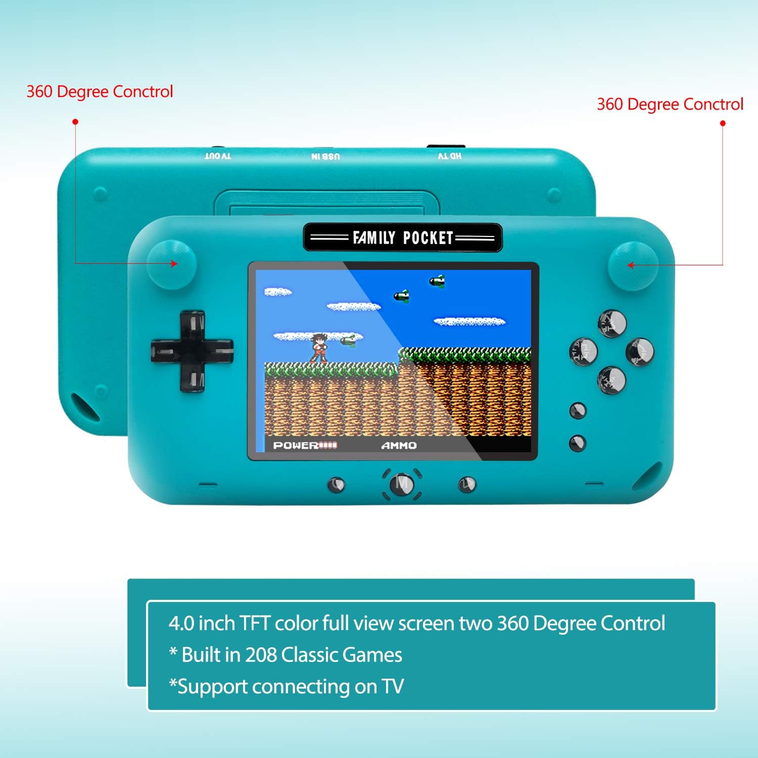 EASEGMER Handheld Game Console, Portable Game Player Built-in 208 Classic Games 4 Inch Retro Gaming System, Support TV/AV 12 Bit Rechargeable Video Game Console, Best Gift for Kids and Adults (Blue): Toys & Games