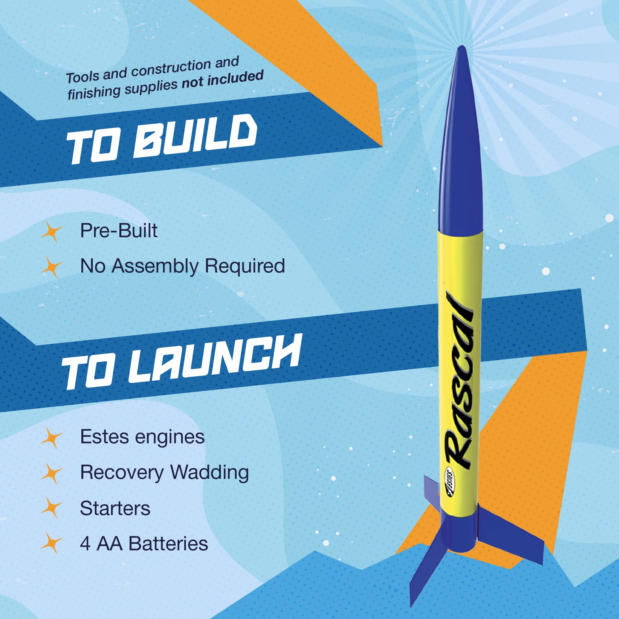 Estes 1499 Rascal and Hijinks Rocket Launch Set, Prebuilt Beginner Flying-Rocket-Model Set for Ages 10+, Includes Launch Pad System
