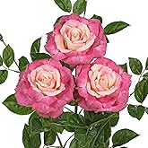 Hollyone 3Pcs Pink Roses Artificial Flowers Bouquets 26.3" Fake Flower Arrangements Silk Flowers Rose with Long Stem Floral Branch Faux Roses Flowers DIY Wedding Party Table Centerpieces Home Decor