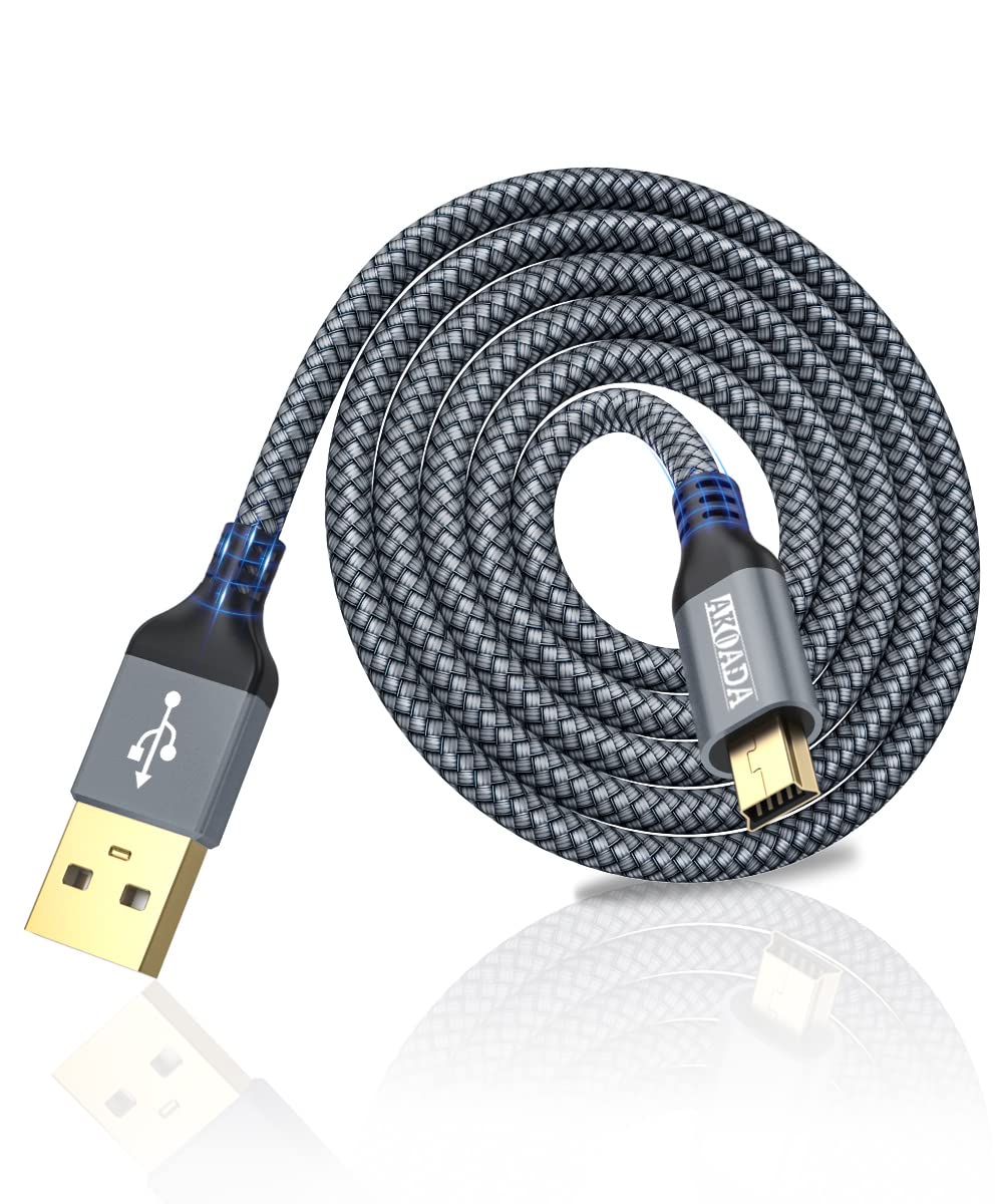 Mini USB 2.0 to Mini B Cable - 3M Braided Data & Charging Cable Compatible with PS3 Controller, Garmin GPS, Blue Yeti, Hero 3/4, Dash Cam, Nikon, Canon (Grey)