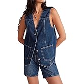 Tankaneo Denim Vest for Women Casual V Neck Button Down Sleeveless Jean Jacket