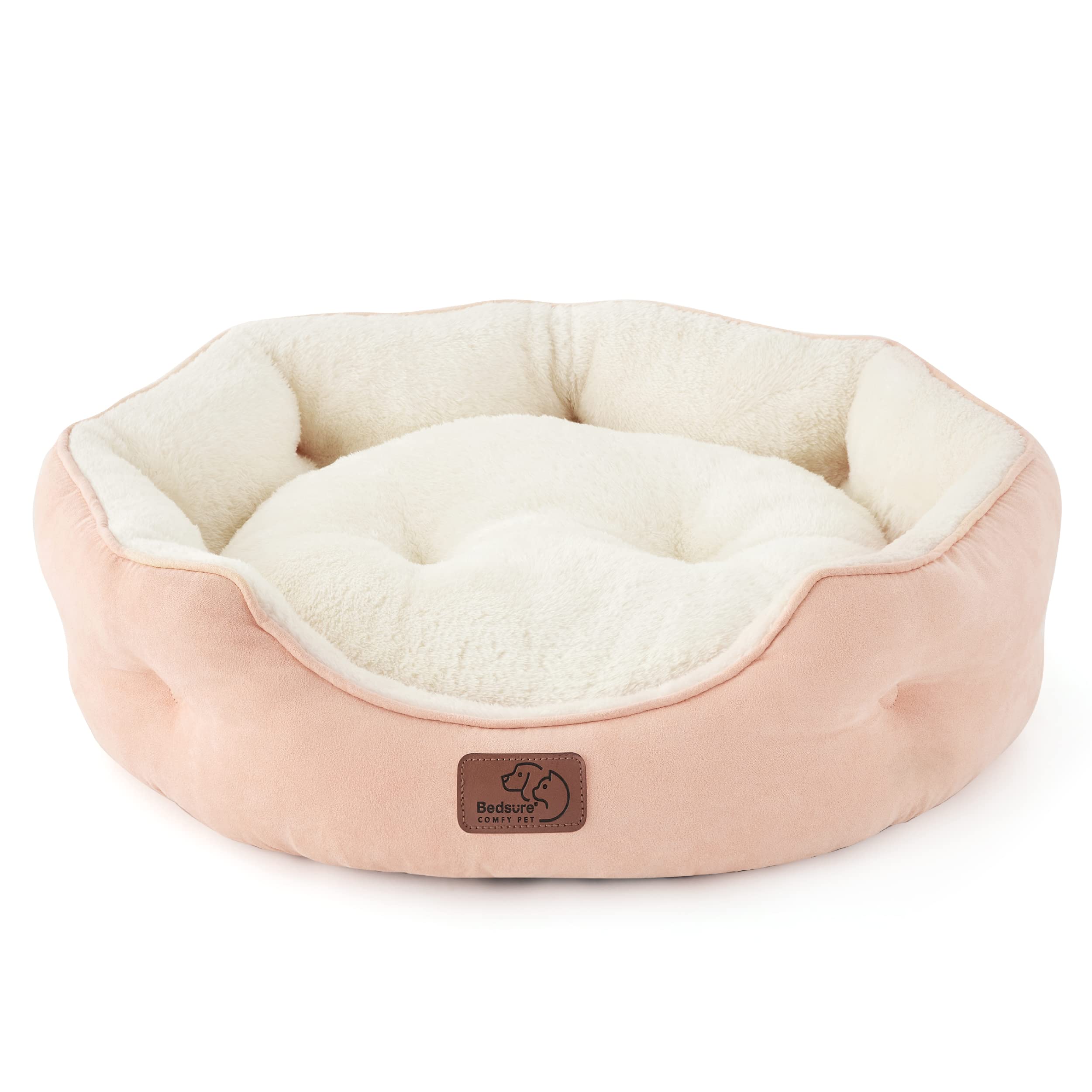 Bedsure Cat Bed for Indoor Cats - 51x48x15cm Round Washable Kitten Bed with Slip-Resistant Bottom and Reversible Cushion, Pink — image 1