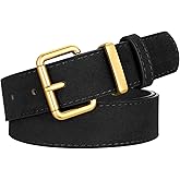 SUOSDEY Women Suede Faux Leather Belt with Gold Buckle, Ladies Waist Belts for Jeans Dresses, 1.3 Inch Width