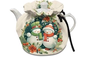 HUISEFOR Christmas Tea Cozy for Small Teapot Snowman Tea Pot Cozy Washable Soft Fabric Kettle Cover Kitchen Accessories Teapot Dust Cover Tabletop Decorations