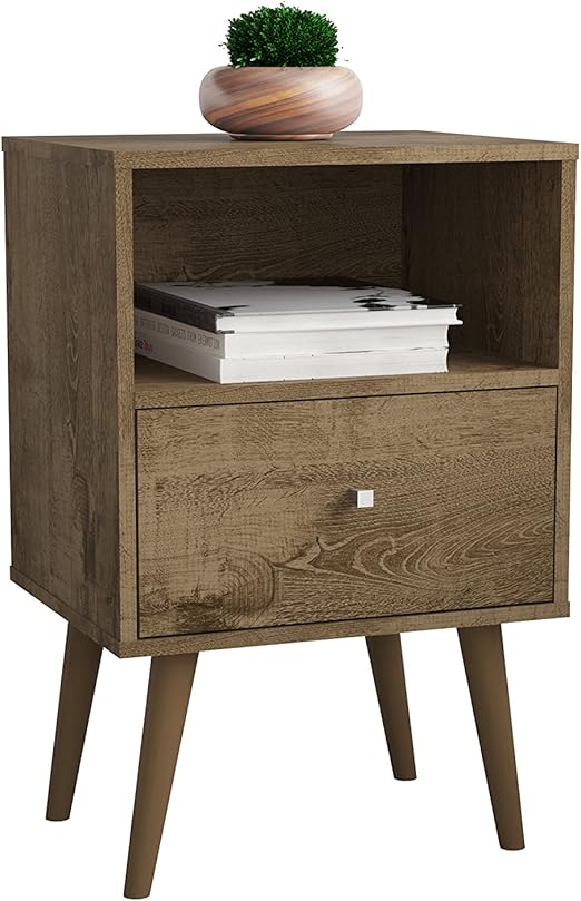 Amazon Com Manhattan Comfort Liberty Modern 1 Drawer Bedroom Nightstand End Table Rustic Brown Furniture Decor