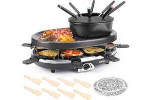 CosCosX Electric Raclette Grill Table with Fondue Pot Sets, Indoor Korean BBQ with Removable Grill Plate 8 Fondue Forks & Non