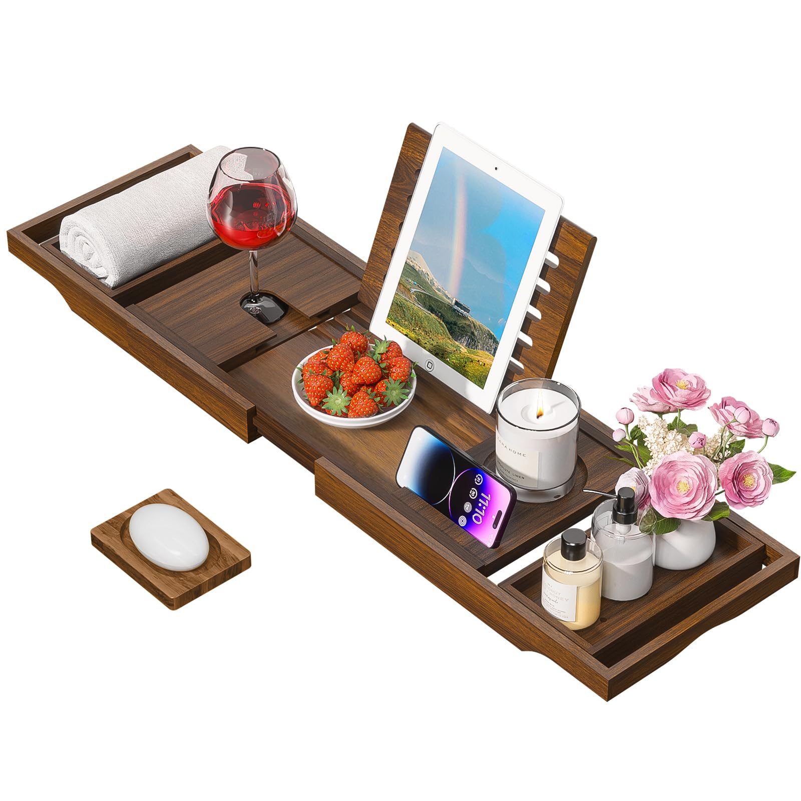 Photo 1 of ***(MINOR DAMAGE/ SEE NOTES)***Wooden Bathtub Tray for Luxury Bathroom, Expandable Premium Teak Bath Tray, Adjustable Bath Accessories for Tub, as Unique Housewarming, Holiday, Birthday Gifts