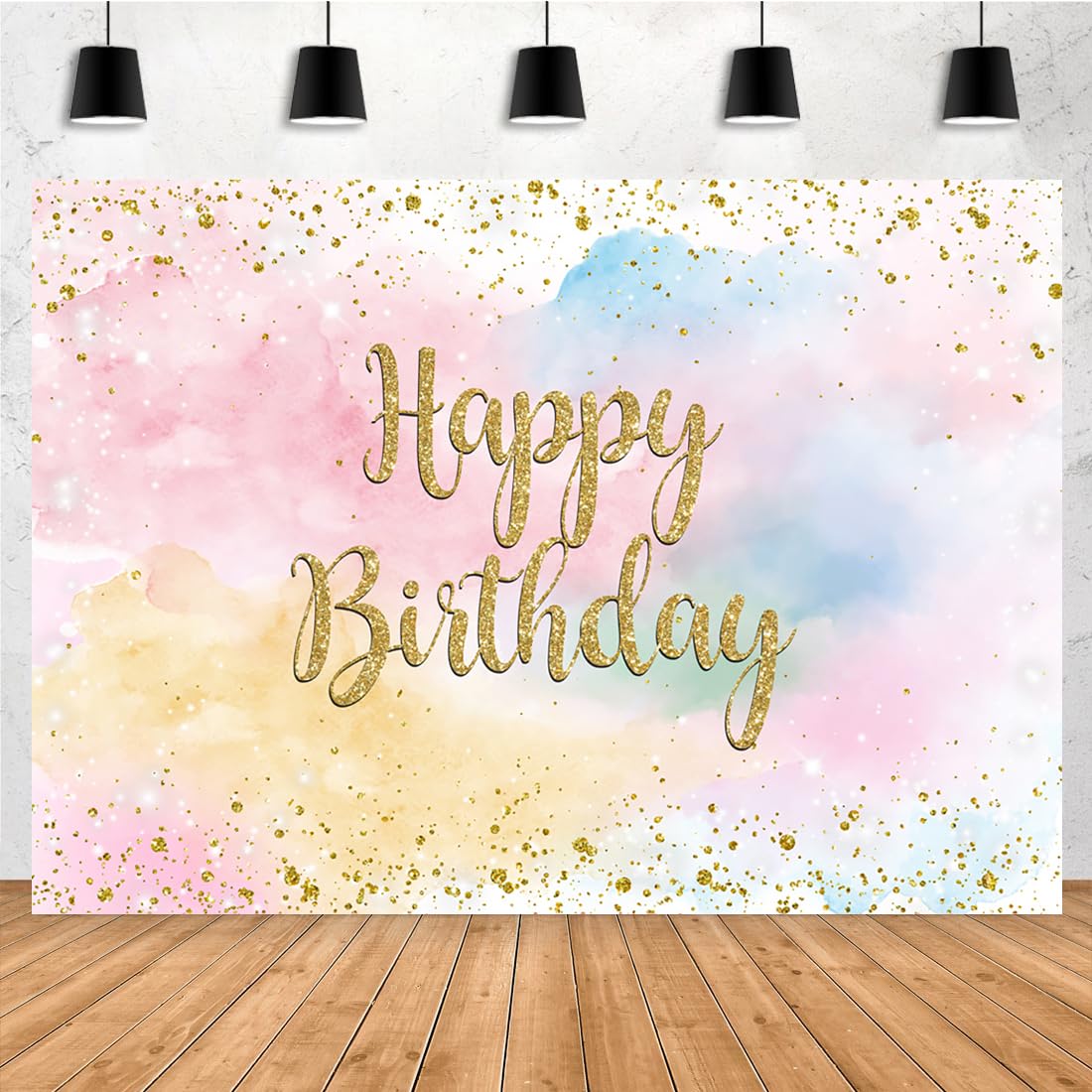 Aperturee Happy Birthday Porch Banner - Pink Pastel Rainbow Cloud Design, 12x72 Inches, Double Set - View #11