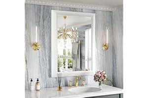 Amorho Bathroom Mirror, 24 X32 Inch White Thick Metal Framed Wall Mirrors for Over Sink, Bedroom, Living Room, Entryway, Rectangle Wall-Mounted Mirrors(Horizontal/Vertical).