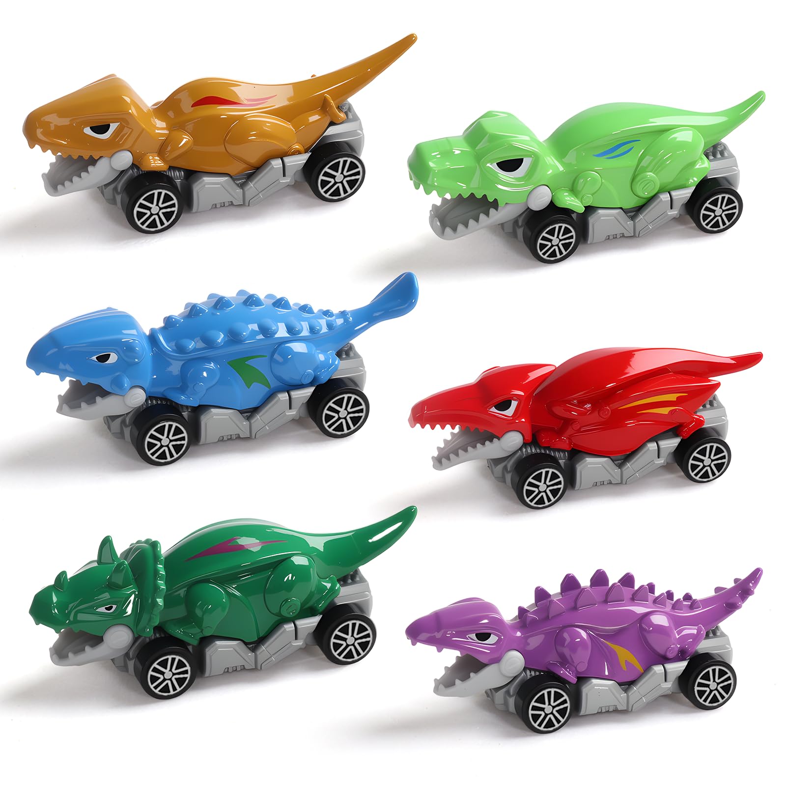 Fajiabao Dinosaur Toys for Kids 3-5 6 Pcs Mini Alloy Body Dinosaur Cars Friction Powered Car Toys Easter Eggs Fillers for 3 4 5 6 7 Year Old Boys Girls Party Favors, Prizes, Birthday Gifts
