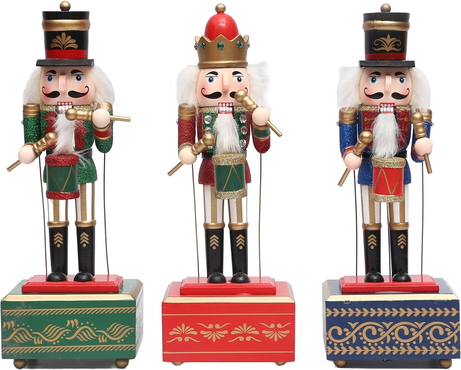 SHATCHI 30cm Musical Box Wooden Christmas Nutcrackers Drummer Animated Clockwork Puppet Figurines Home Decoration Ornament - Supplied One