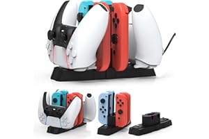 iPLYGAM Controller Charger Dock for Nintendo Switch Pro Controller/JoyCon, Controllers Charging Dock with LED Indicator and Charger Cable for PS5 Controllers, 6 in 1 Gamepad Charging Stand