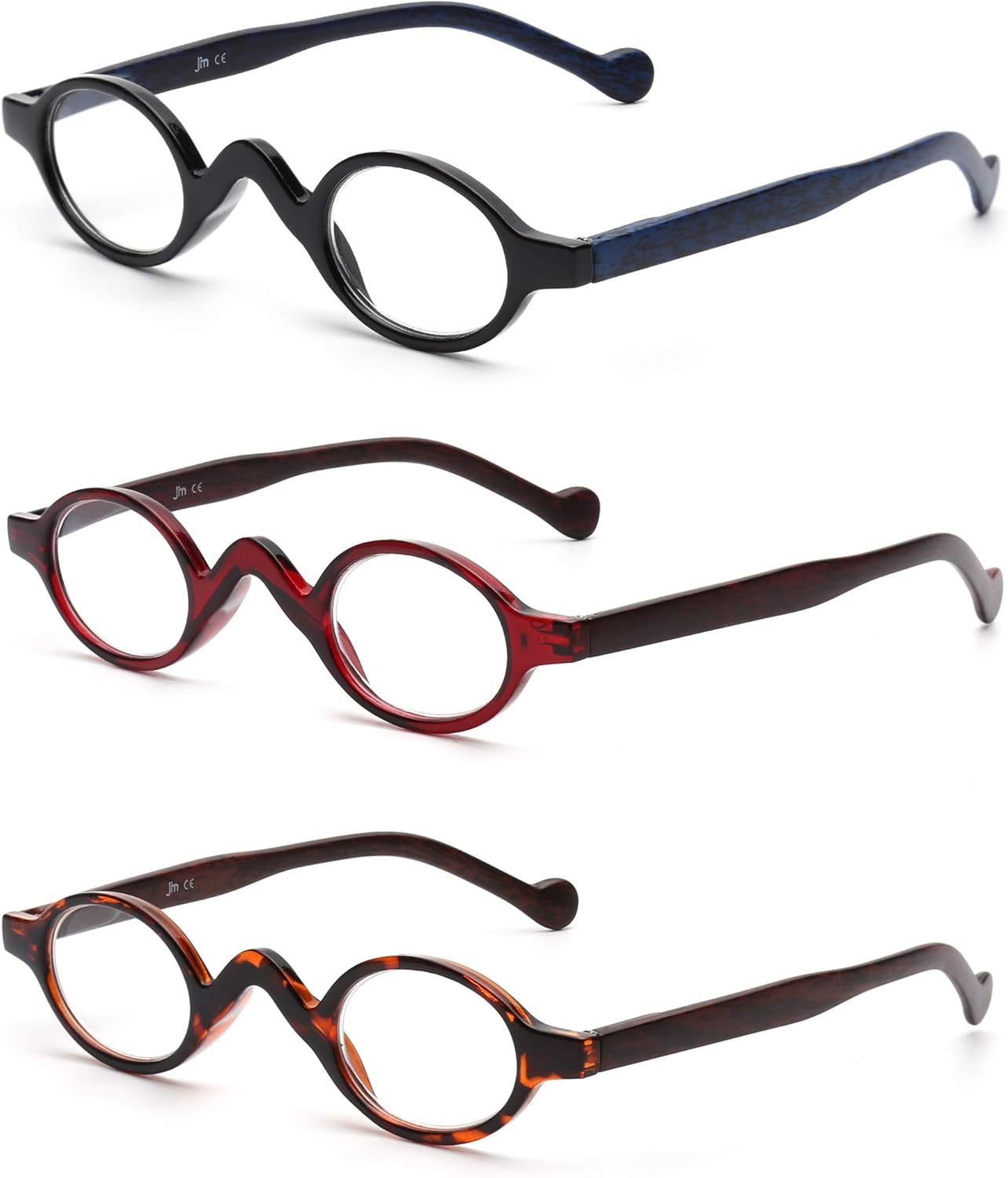 JM 3 Pack Small Oval Reading Glasses Vintage Spring Hinge