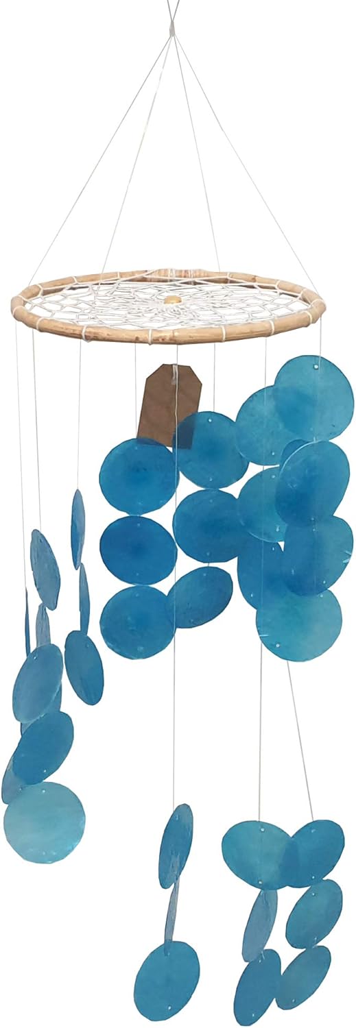 Vie Naturals Capiz Shell Windchime 45 cm hanging height Blue, One - Image 4