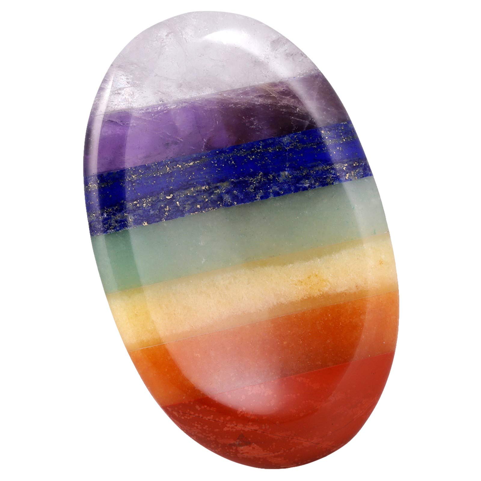 Nupuyai 7 Chakra Crystal Thumb Worry Stone, Reiki Healing Crystal Oval Pocket Palm Stone for Anxiety Stress Relief Meditation 65x42mm