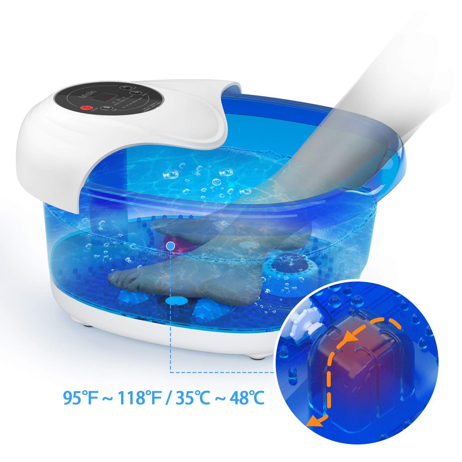 Foot Spa Misiki Foot Bath Massager with Heat Bubbles Vibration and Auto Shut-Off, 4 Massage Rollers and Pedicure Stone for Acupressure Shiatsu Massage to Relieve Feet Muscle Pain: Beauty