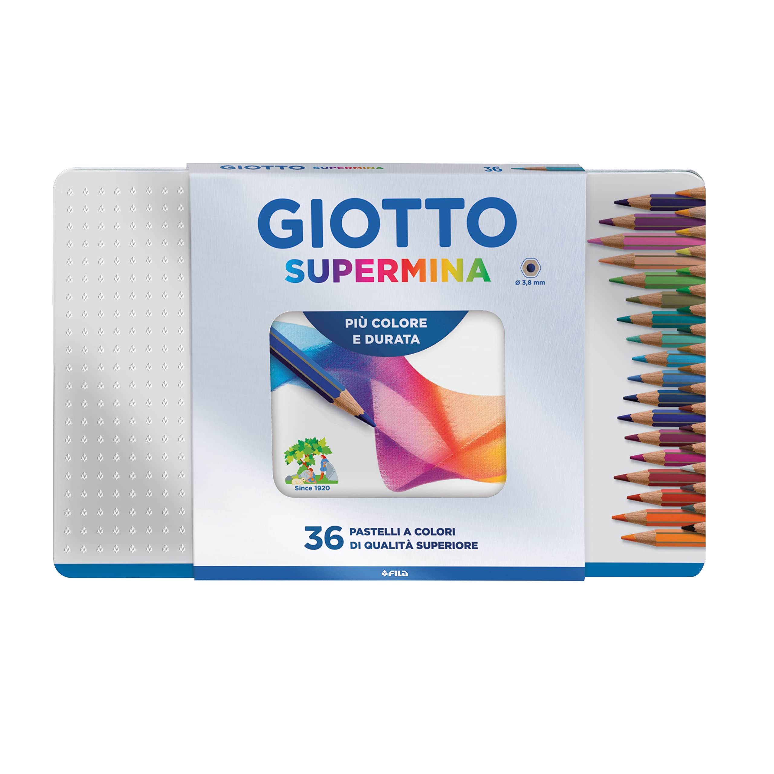 Giotto SUPERMINA – Metal Case with Colouring Pencils, with Extra Large lead, 3.8 mm Diameter Metal case, 36 units — image 1