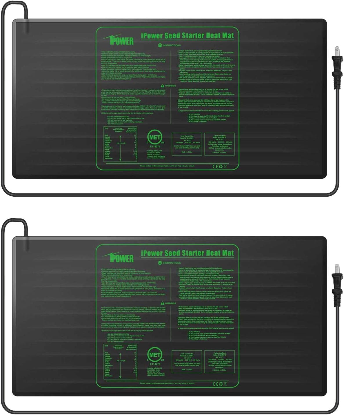 iPower 2-Pack 48" x 20" Durable Waterproof Seedling Heat Mat Warm Hydroponic Plant Germination Starting Pad