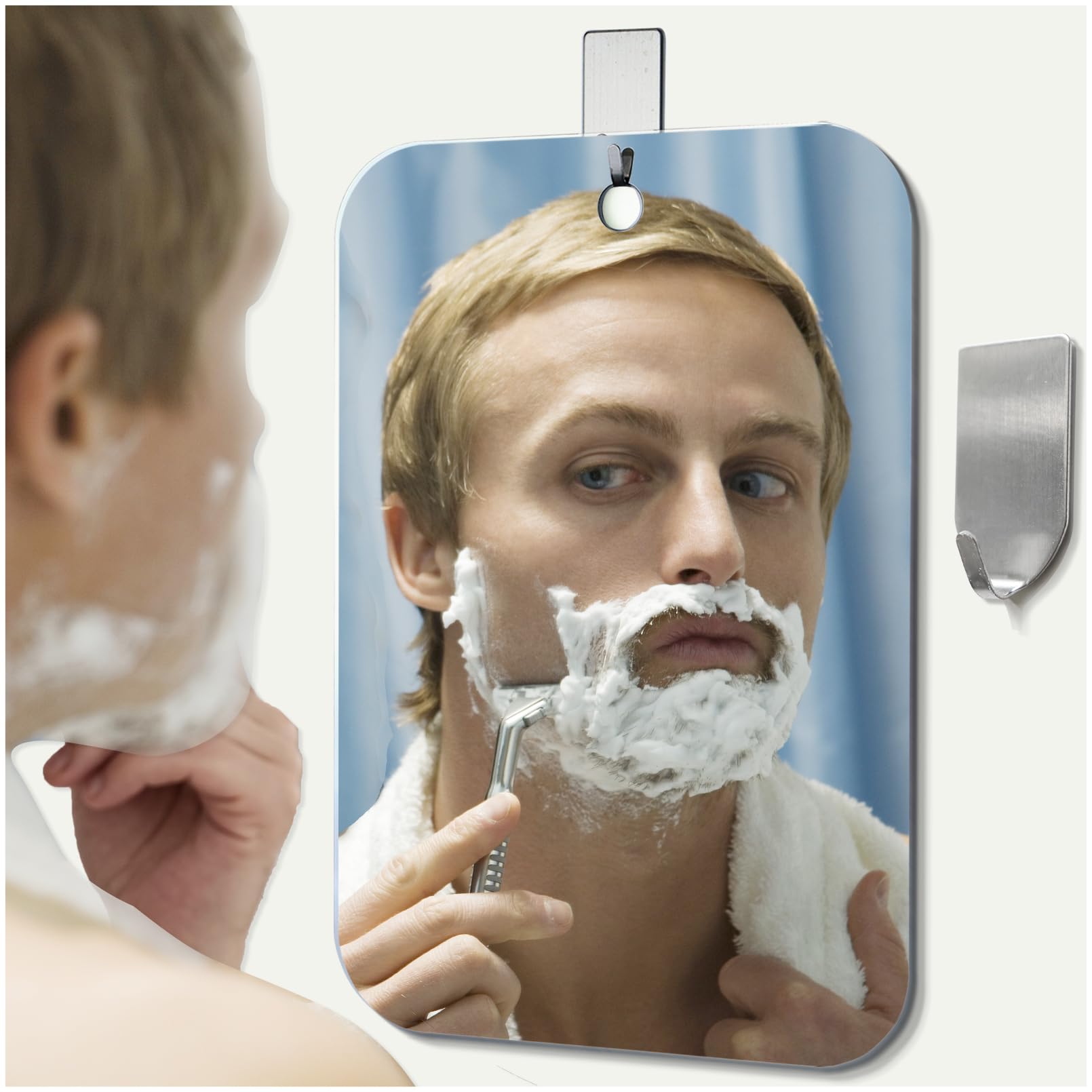 Photo 1 of NKJVE Shatterproof Shower Mirror fogless for Shaving Mirror (Larger,11"x8") Small Wall Hanging Camp Vanity Mirror,Unbreakable Makeup Travel Camping Mirrors,Men Fog Free Handheld,Outdoor Showers