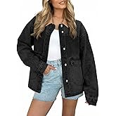 EVALESS Women's Oversized Jean Jacket Button Down Contrast Trim Barn Jackets Trendy Boyfriend Denim Jacket With Pockets