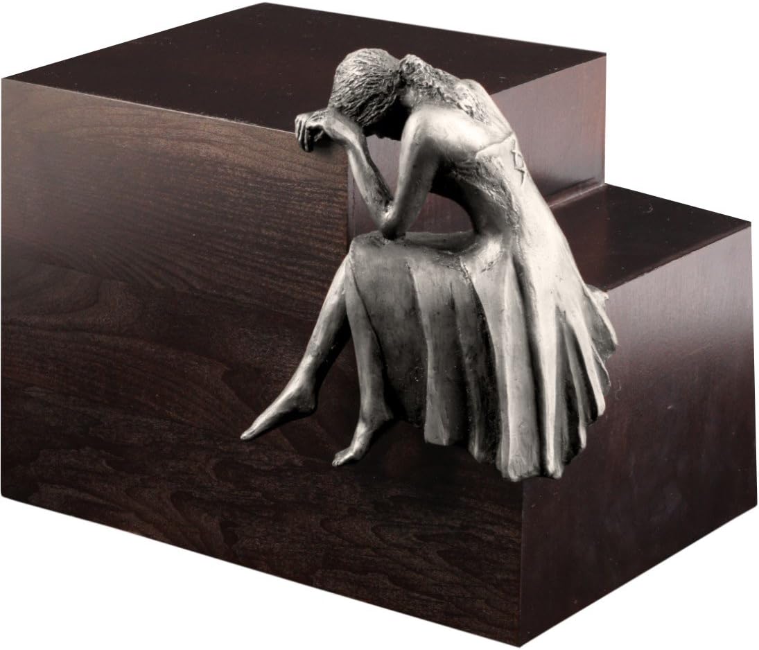 Urns UK Cremation Urn-Beaminster Weeping Angel Indoor Steel Wood Mahogany 28 x 22 x 22 cm
