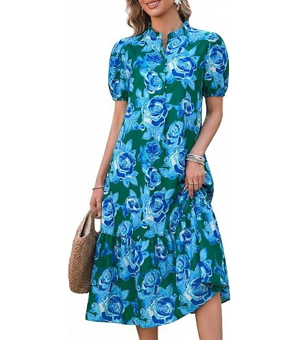 Monteau Womens Floral A-line Dress, Blue, 2X, Navy at Amazon Women's Clothing store