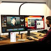 MACASA LED Desk Lamp with Clamp, Dual Head Monitor Light, Remote | 24W Dimmable Eye-Caring Task Lamp with Timer, Anti-Glare Cover and Gooseneck for Home Office Dorm Workbench and Study