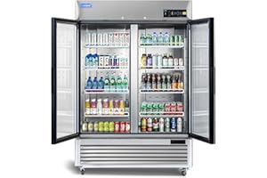 ICECASA 54" W Commercial Display Refrigerator 2 Glass Door Merchandiser Reach-in 49 Cu.ft Stainless Steel Display Refrigerator Fan Cooling for Restuarant, Bar, Shop, etc