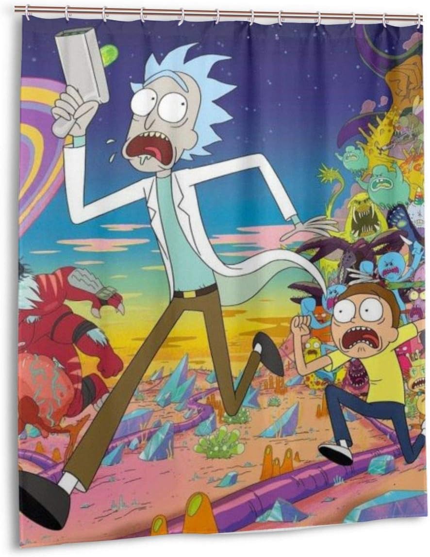 HUAHOCZ Anime Cartoon Rick Morty Shower Curtain Bathroom Decoration Waterproof Shower Curtains with 12 Plastic Hooks 60 X 72 Inches