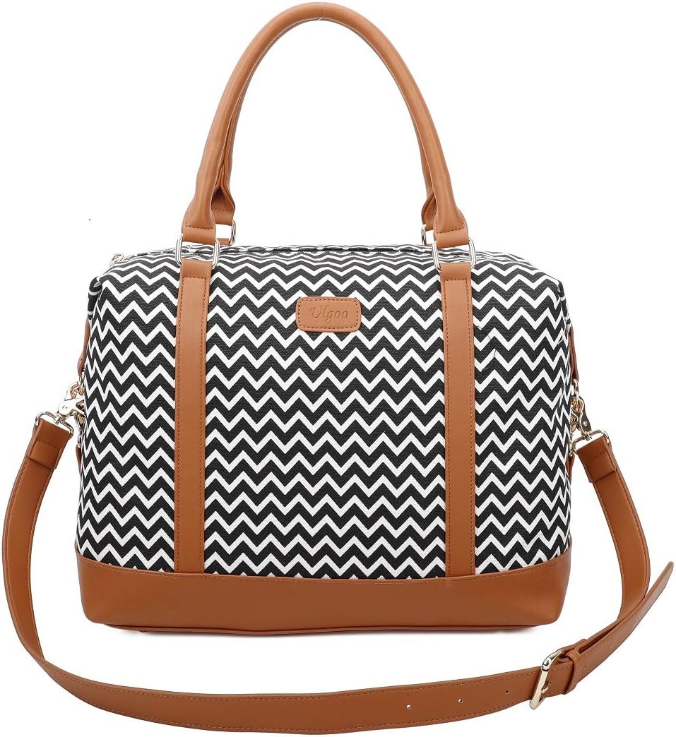 Ulgoo Travel Tote Bag Carry On Shoulder Bag Overnight Duffel in Trolley Handle (Black Wave)